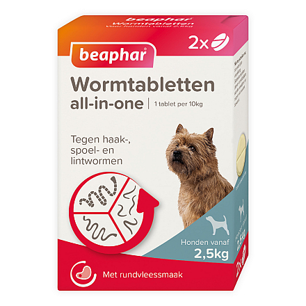 Beaphar Wormtabletten All-in-one hond 2,5 - 20 kg 2 tabletten